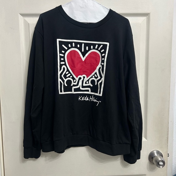 keith haring Tops - KEITH HARING Sweat Shirt Dancing Heart Graphic Black Pullover Size M